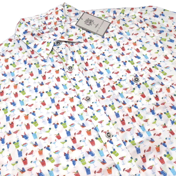 Age Of Wisdom Button Up Shirt Mens M White Multicolor Cocktails Print NEW NWT - Picture 1 of 12